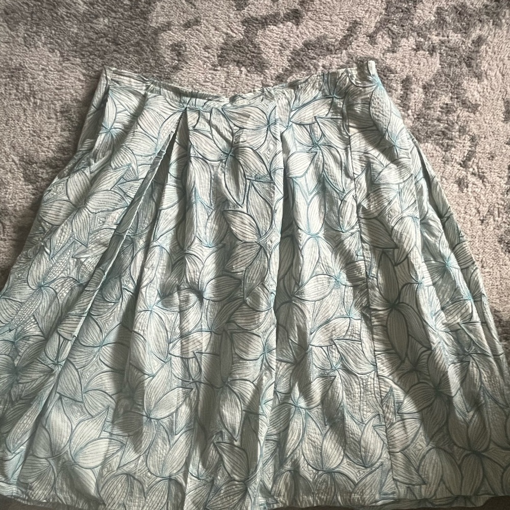 Club Monaco Light Blue Leaf Print A-Line Skirt